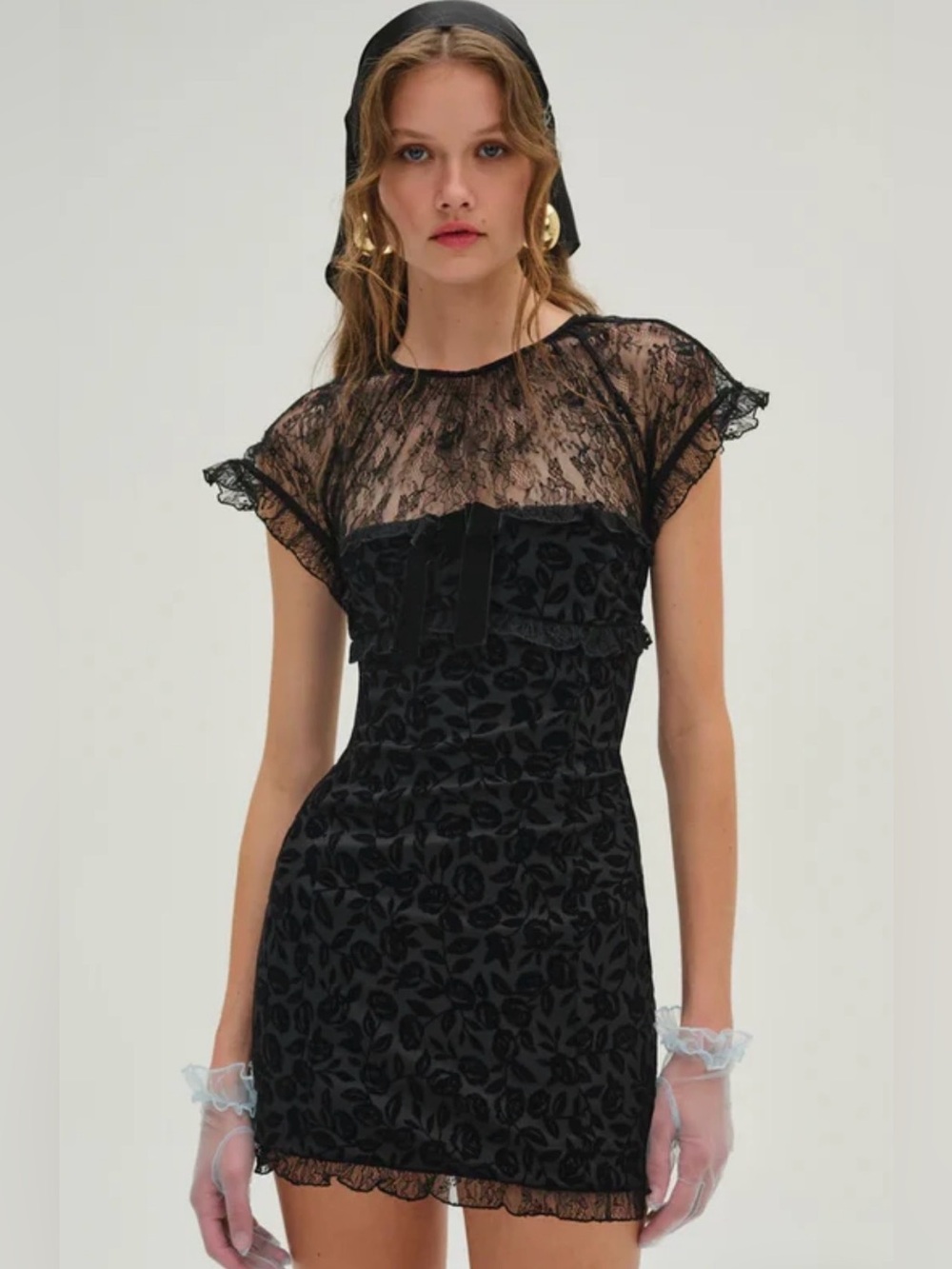 NWT FOR LOVE & LEMONS  The Midnight Velvet Mini Dress Black Lace XS